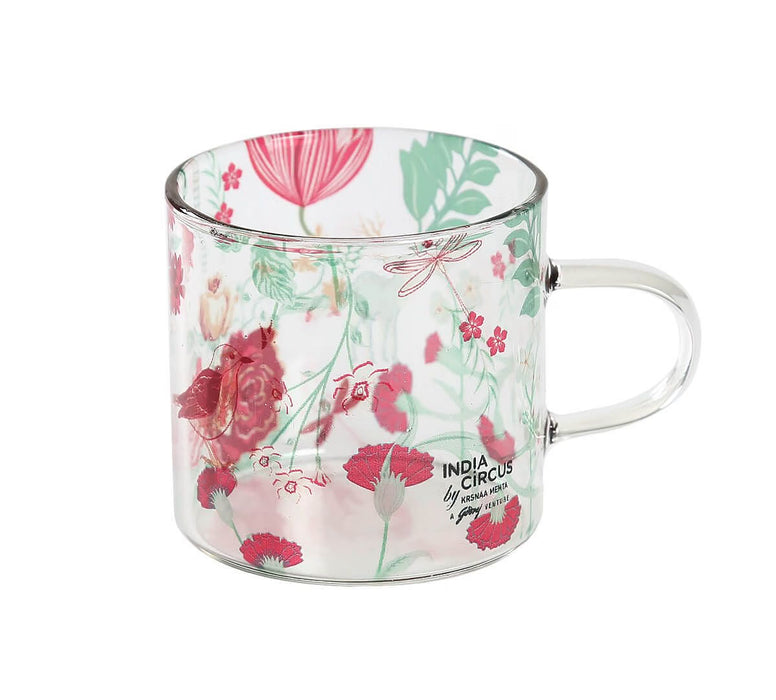 India Circus Grey Floral Galore Glass Espresso Mug Set of 4