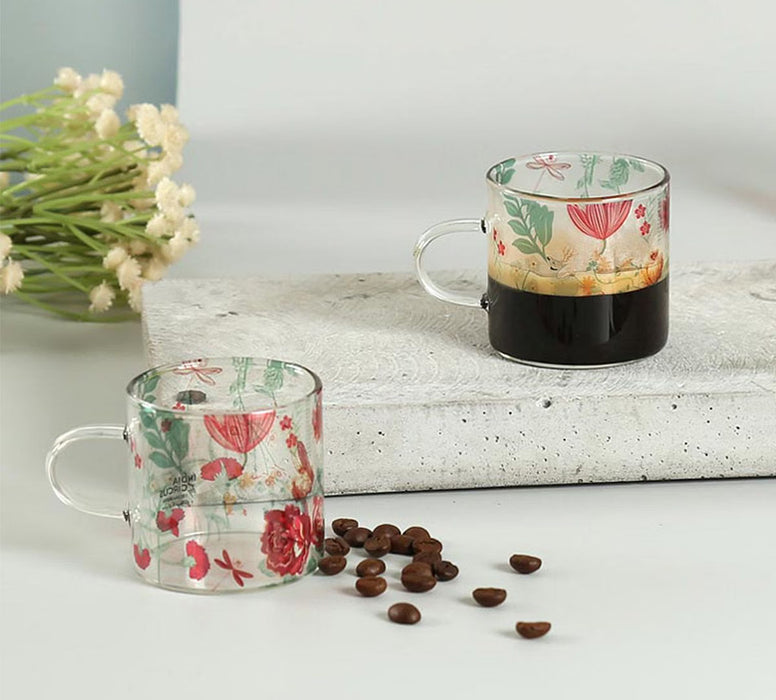 India Circus Grey Floral Galore Glass Espresso Mug Set of 4