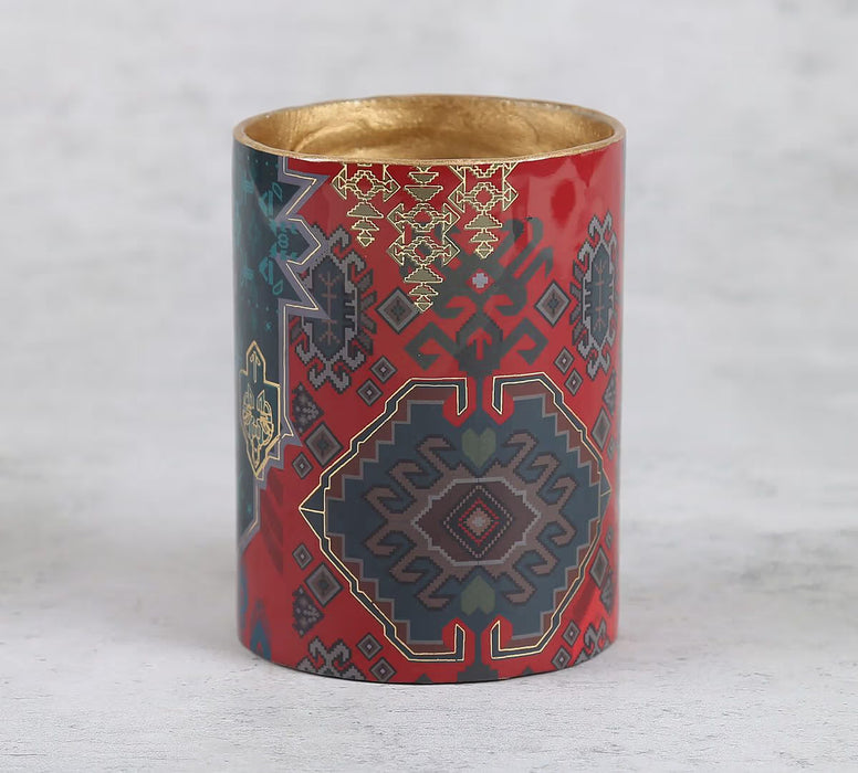 India Circus – Heritage Haven Round Pen Holder | Enamel Finish with Gold Foil | MDF