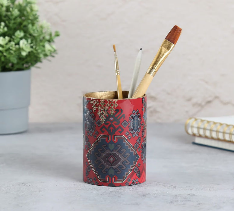 India Circus – Heritage Haven Round Pen Holder | Enamel Finish with Gold Foil | MDF