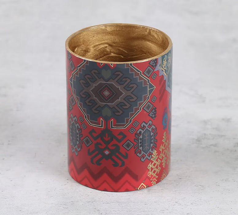 India Circus – Heritage Haven Round Pen Holder | Enamel Finish with Gold Foil | MDF