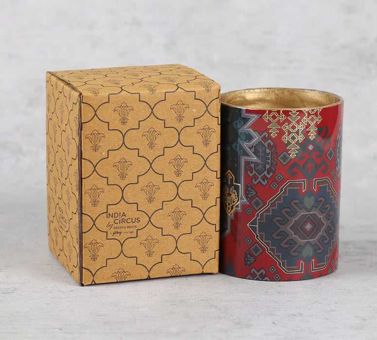 India Circus – Heritage Haven Round Pen Holder | Enamel Finish with Gold Foil | MDF