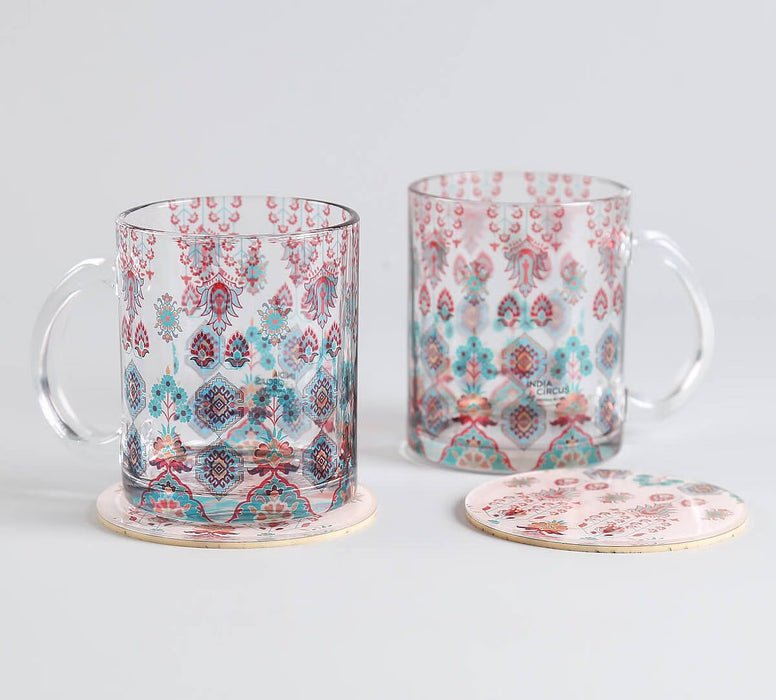 India Circus Pearls of Veneration Glass Mugs & Coasters Combo – Set of 2
