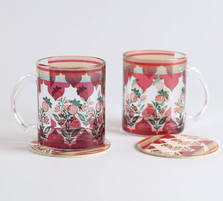 India Circus Pome Poetry Glass Mugs & Coasters Combo – Set of 2