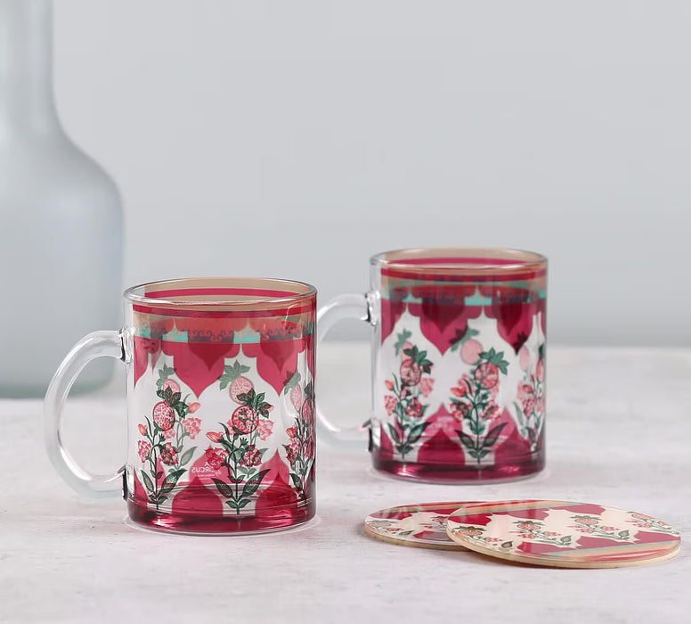 India Circus Pome Poetry Glass Mugs & Coasters Combo – Set of 2
