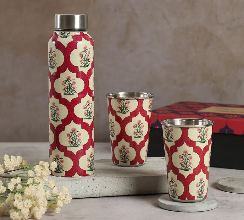 India Circus – Poppy Flower Scarlet Bottle and Tumbler Set