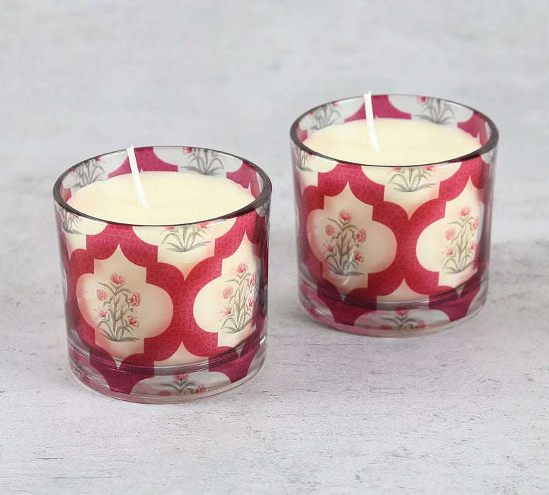 India Circus – Poppy Flower Scarlet Cylindrical Candle Votive Set of 2