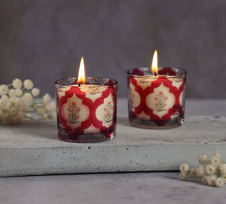 India Circus – Poppy Flower Scarlet Cylindrical Candle Votive Set of 2
