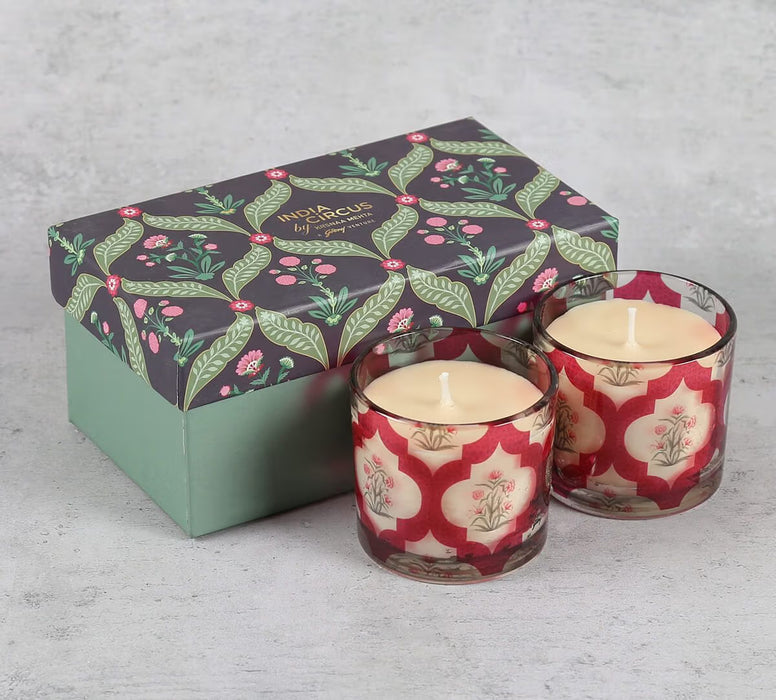 India Circus – Poppy Flower Scarlet Cylindrical Candle Votive Set of 2