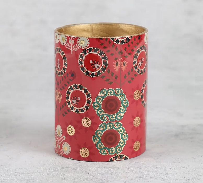 India Circus – Raceme Rosettes Round Pen Holder | Enamel Finish with Gold Foil | MDF