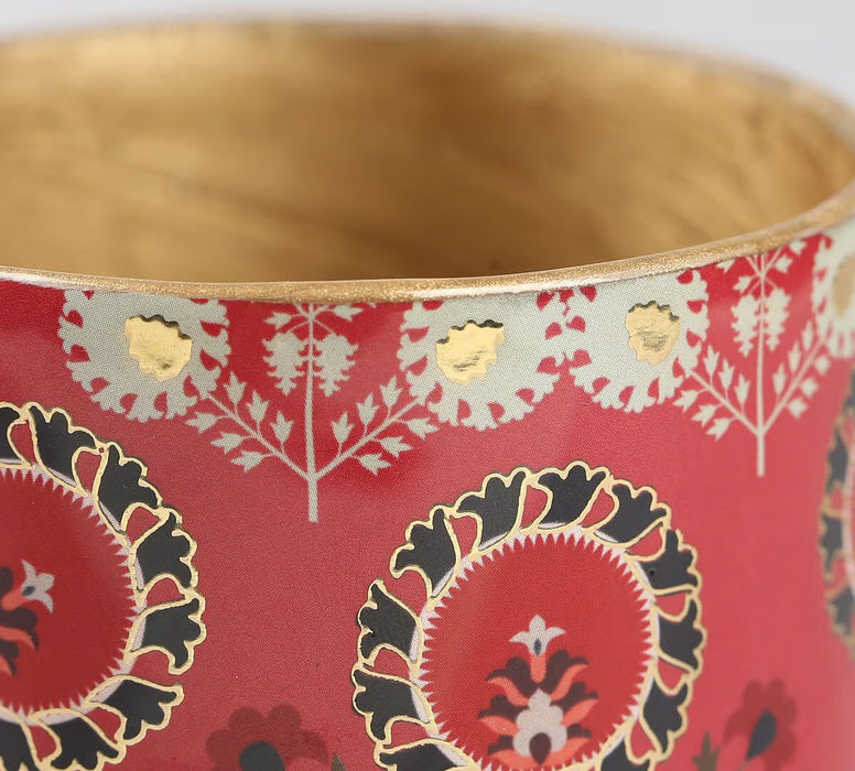 India Circus – Raceme Rosettes Round Pen Holder | Enamel Finish with Gold Foil | MDF