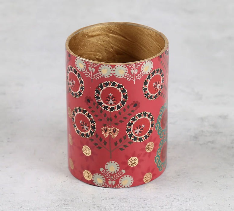 India Circus – Raceme Rosettes Round Pen Holder | Enamel Finish with Gold Foil | MDF