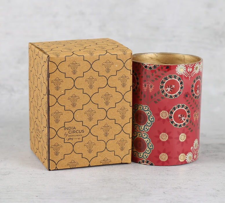 India Circus – Raceme Rosettes Round Pen Holder | Enamel Finish with Gold Foil | MDF