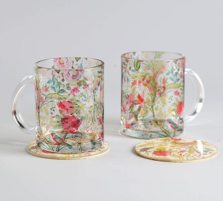 India Circus Rustic Realm Glass Mugs & Coasters Combo – Set of 2