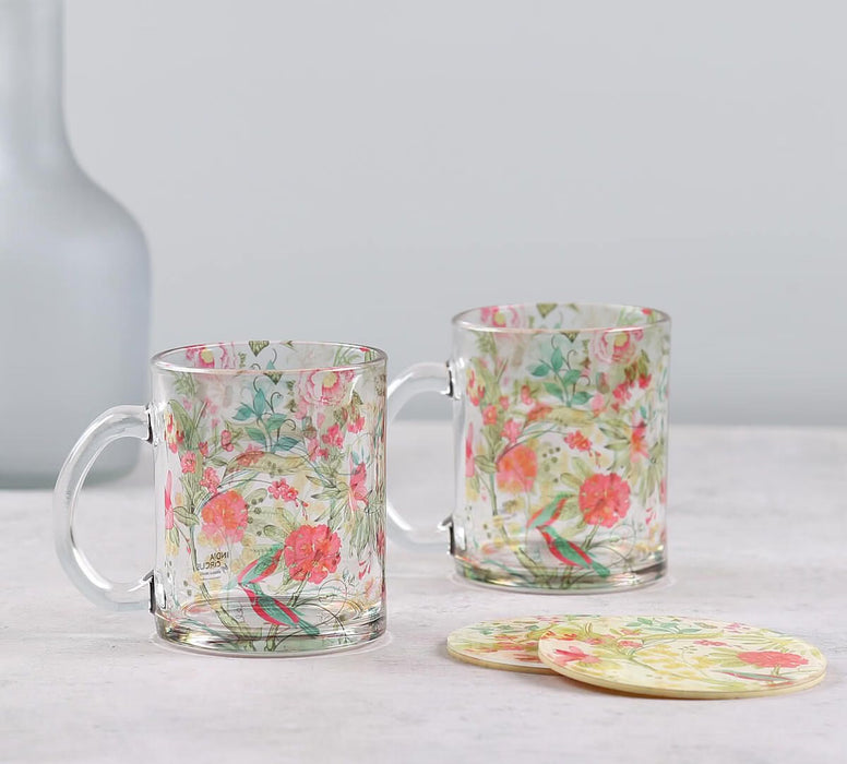 India Circus Rustic Realm Glass Mugs & Coasters Combo – Set of 2