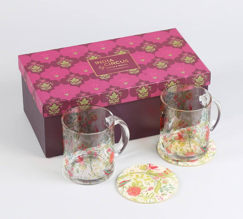 India Circus Rustic Realm Glass Mugs & Coasters Combo – Set of 2