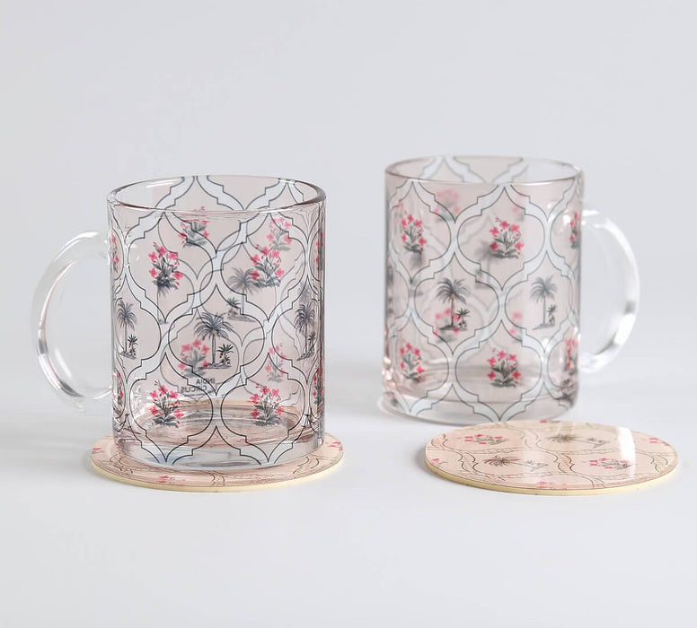 India Circus Tropic Tryst Glass Mugs & Coasters Combo – Set of 2