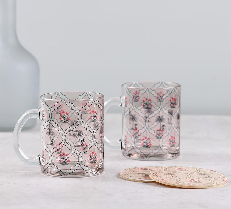 India Circus Tropic Tryst Glass Mugs & Coasters Combo – Set of 2