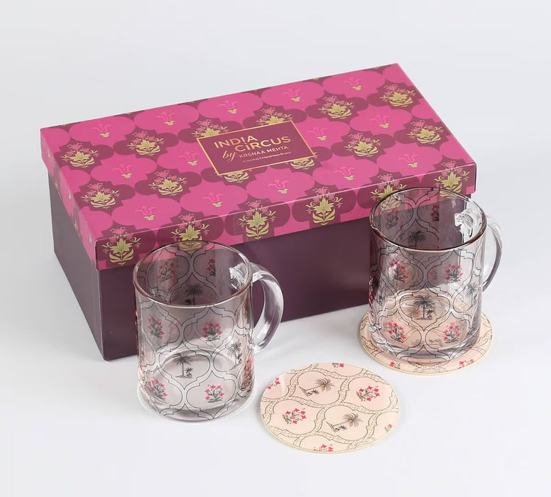 India Circus Tropic Tryst Glass Mugs & Coasters Combo – Set of 2