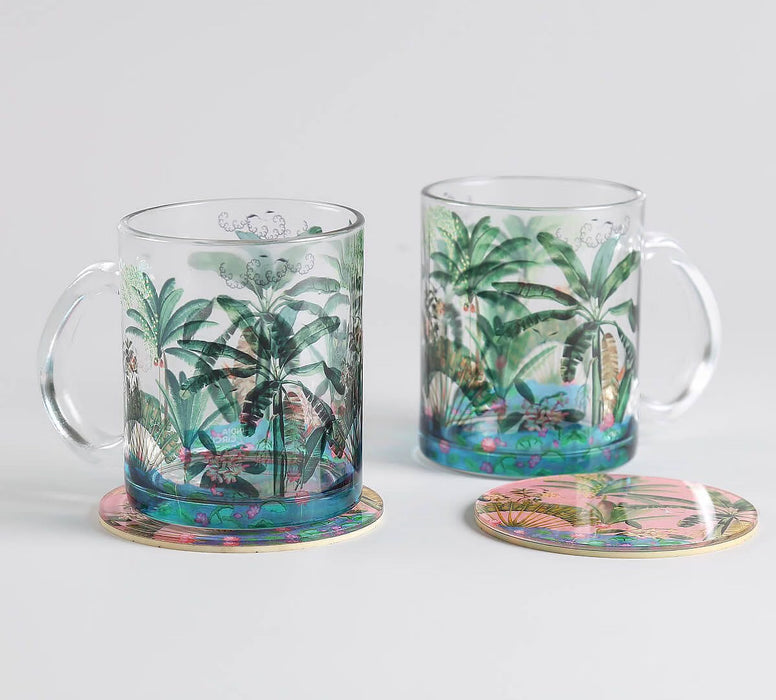 India Circus Tropical Daze Glass Mugs & Coasters Combo – Set of 2