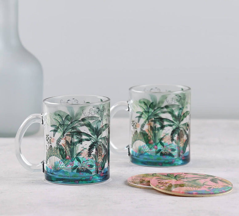 India Circus Tropical Daze Glass Mugs & Coasters Combo – Set of 2