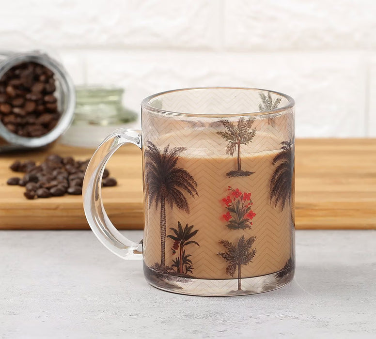 India Circus – Chevron Palms Glass Mug | Tropical Botanical Print