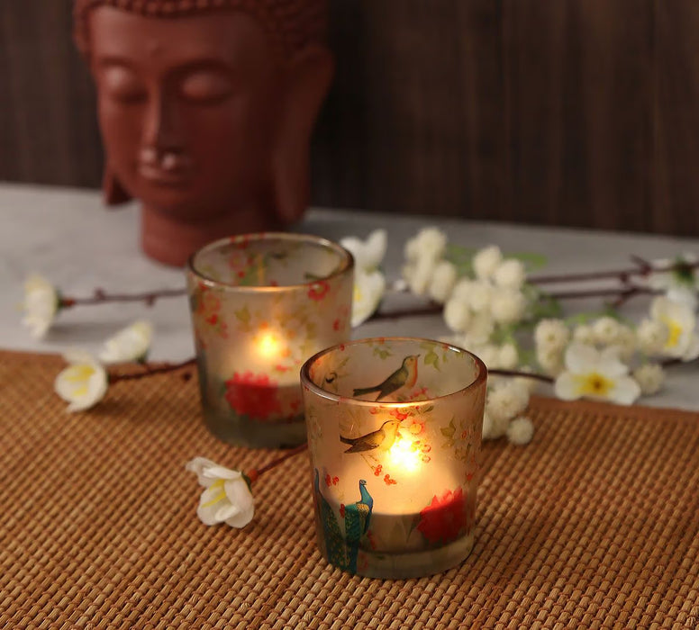 India Circus – Feathered Garden Beige Tea Light Holder Set of 2