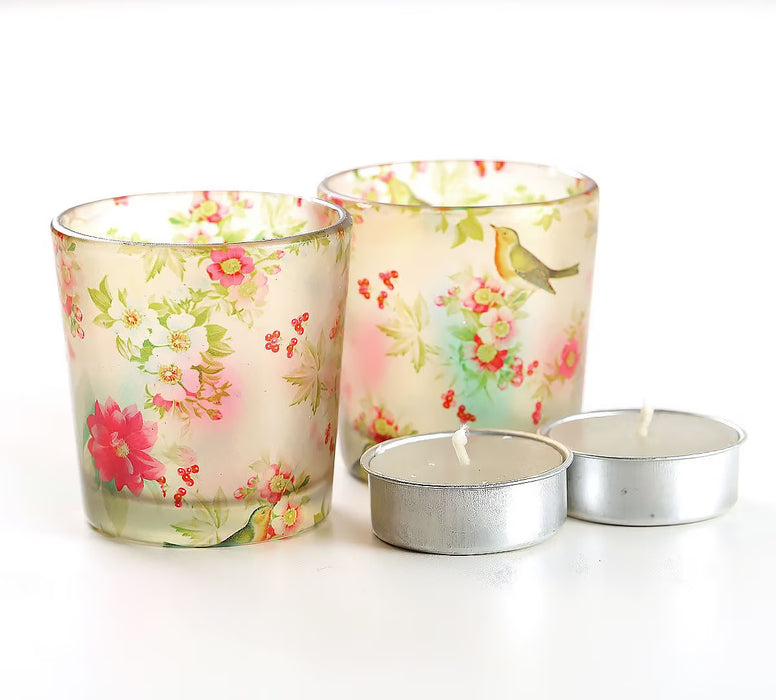 India Circus – Feathered Garden Beige Tea Light Holder Set of 2