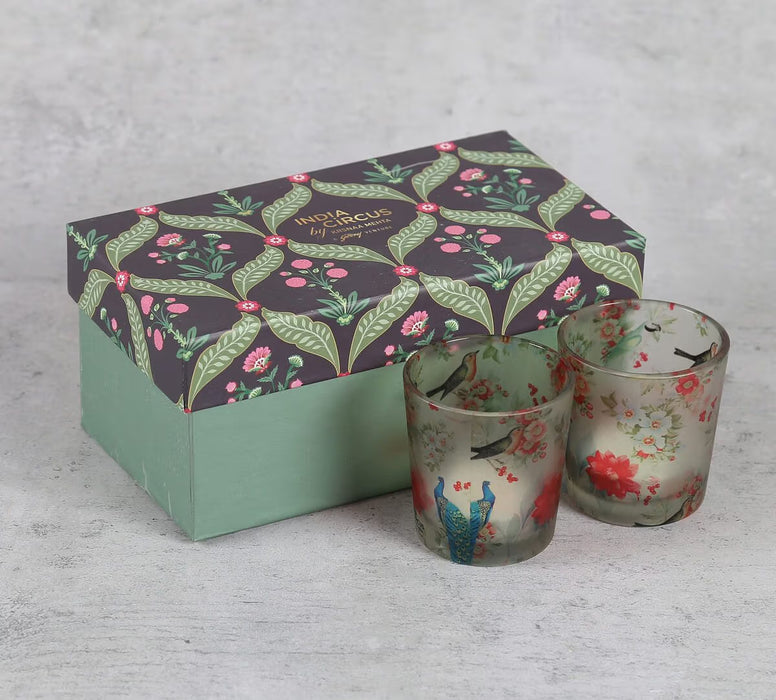India Circus – Feathered Garden Beige Tea Light Holder Set of 2