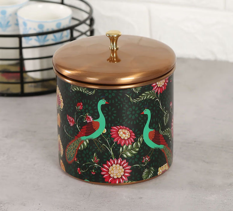 India Circus – Feathers & Florals Steel Storage Jar