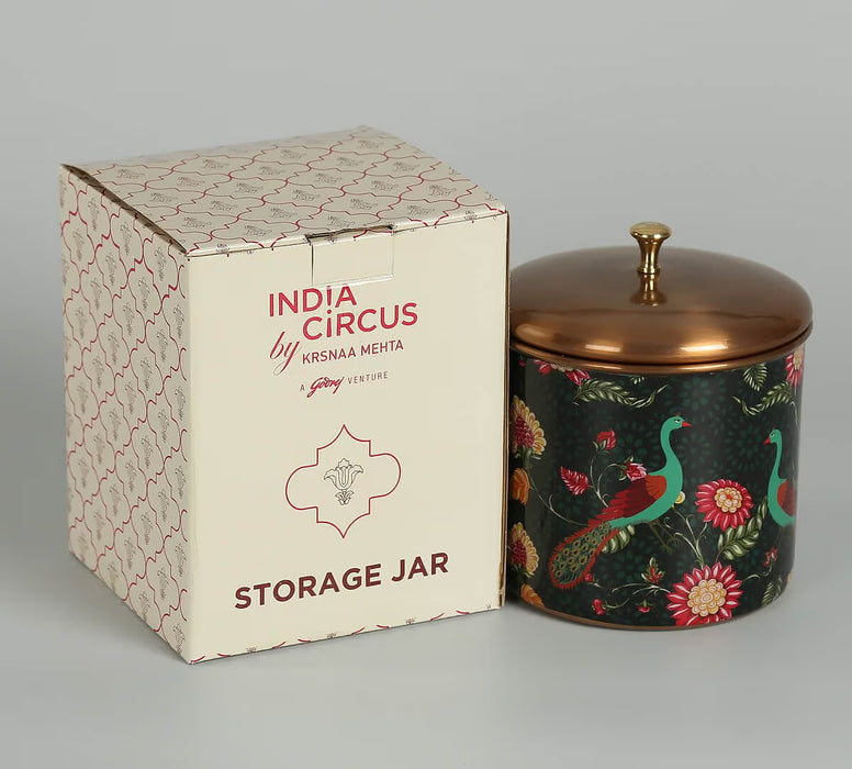 India Circus – Feathers & Florals Steel Storage Jar