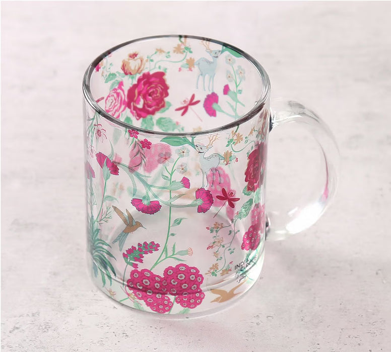 India Circus – Floral Galore Glass Mug | Artistic Floral Design