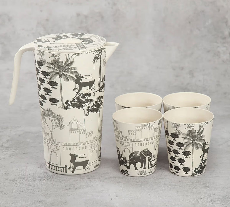 India Circus – Monochrome Palatial Courtyard Bamboo Jug Set