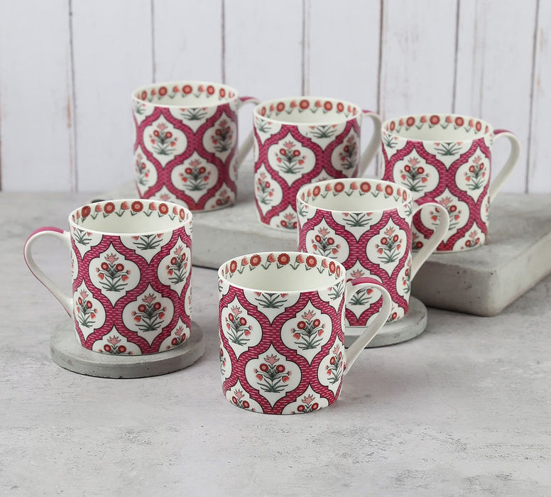 India Circus – Pink Lattice Motifs Coffee Mugs Set of 6
