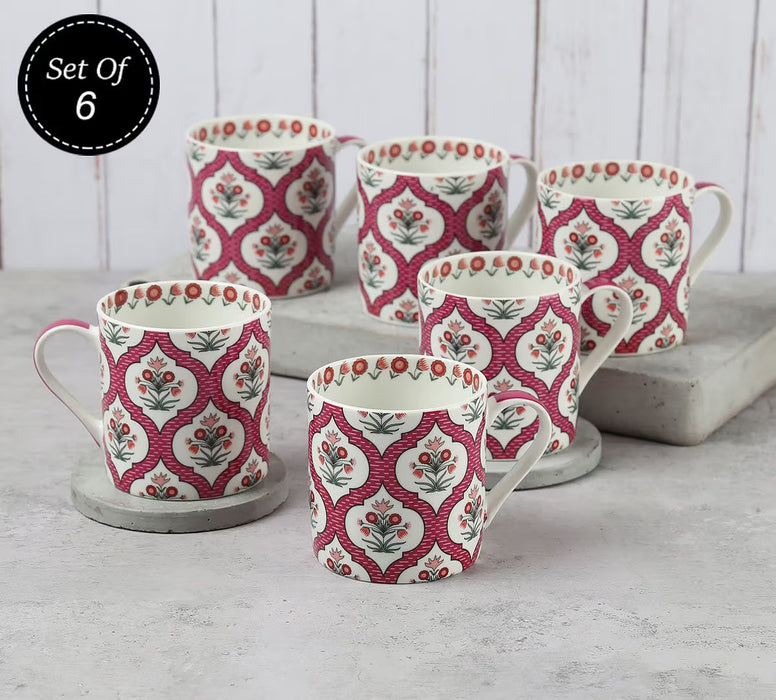 India Circus – Pink Lattice Motifs Coffee Mugs Set of 6