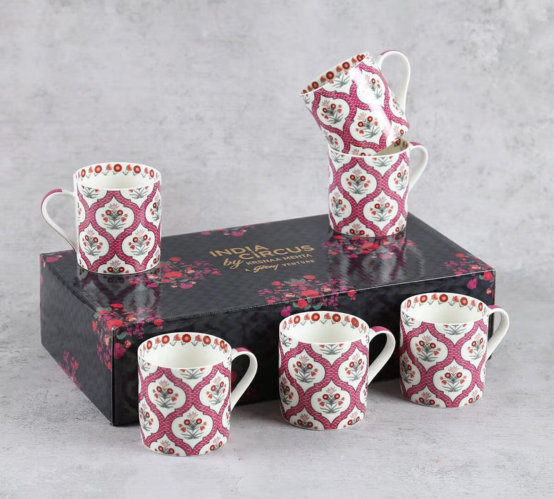 India Circus – Pink Lattice Motifs Coffee Mugs Set of 6