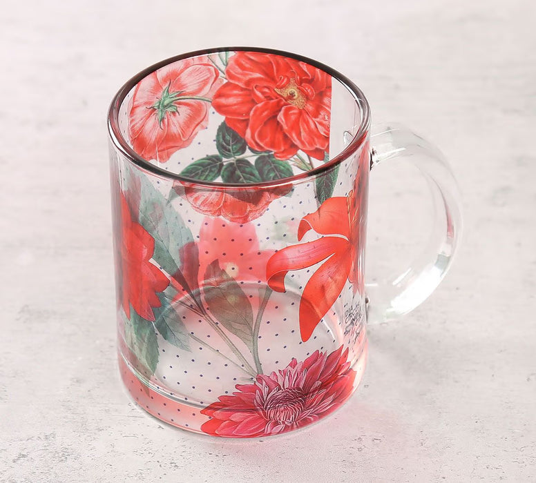 India Circus – Red Blooms Glass Mug | Floral Printed