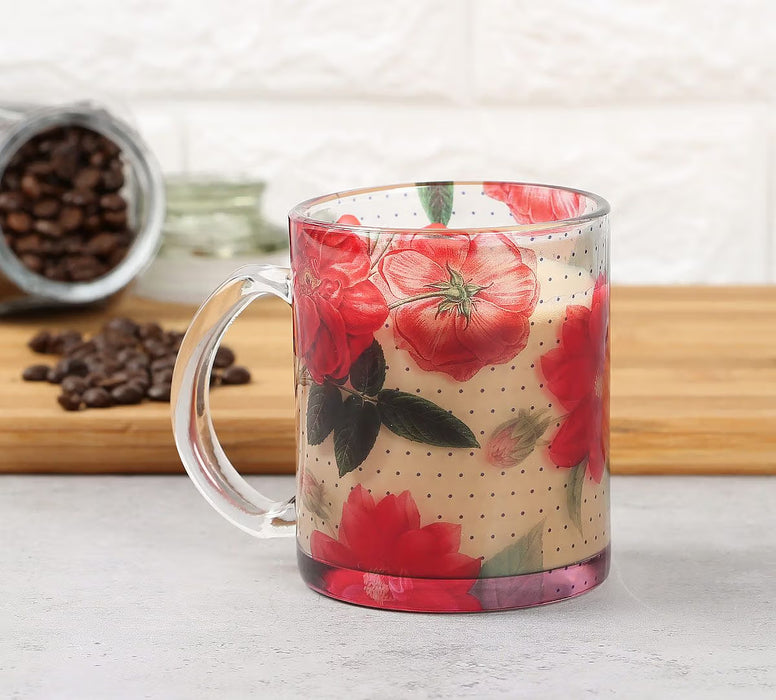 India Circus – Red Blooms Glass Mug | Floral Printed