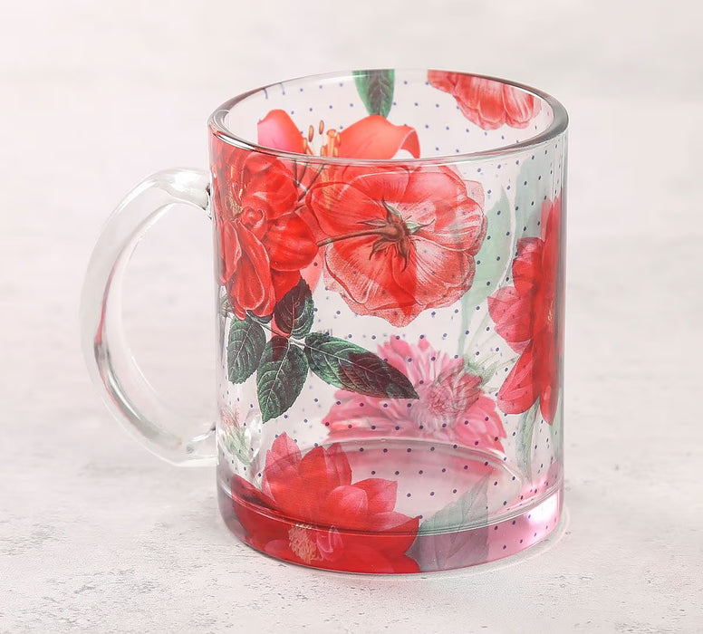 India Circus – Red Blooms Glass Mug | Floral Printed