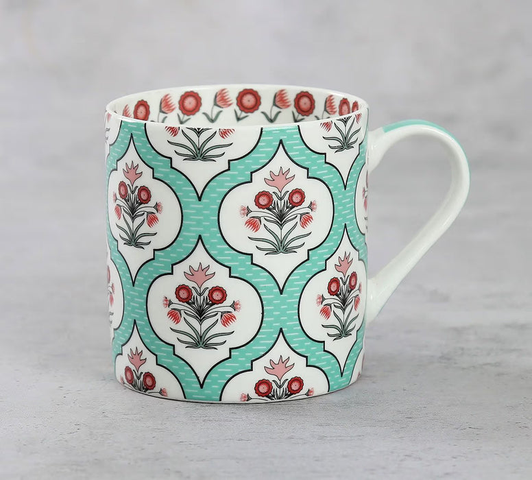 India Circus - Teal Lattice Motifs Coffee Mugs Set of 6