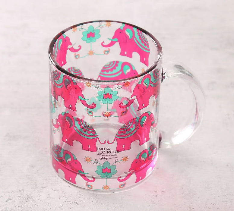 India Circus – Violet Mastodon’s Jamboree Glass Mug | Artistic Elephant Design