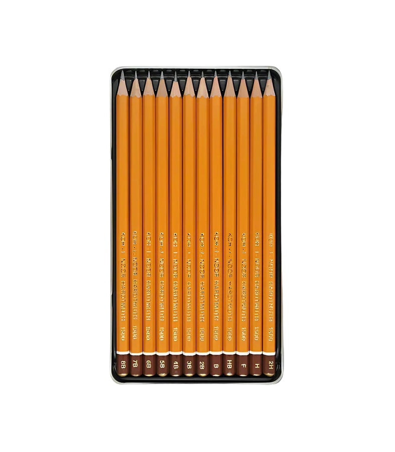KOH-I-NOOR YELLOW PROFESSIONAL GRAPHITE PENCIL ART SET OF 12 - 8B-2H