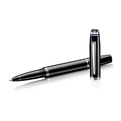 Lapis Bard Contemporary Black Rollerball Pen – Glossy Finish, Chrome Trim