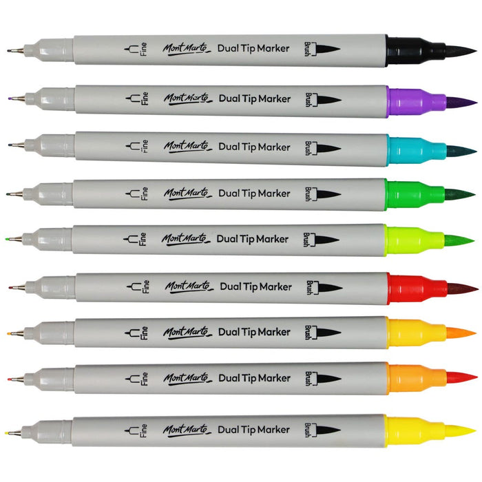 Mont Marte Dual Tip Brush & Fineliner Markers – Signature 48pc