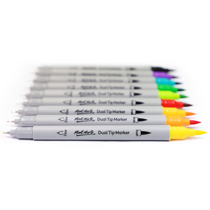 Mont Marte Dual Tip Brush & Fineliner Markers – Signature 48pc