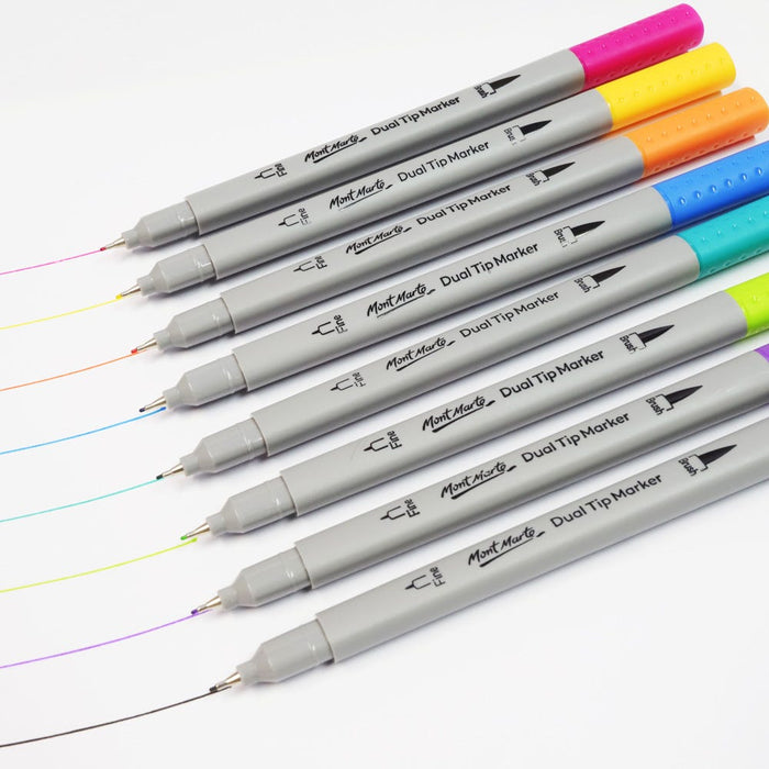 Mont Marte Dual Tip Brush & Fineliner Markers – Signature 48pc
