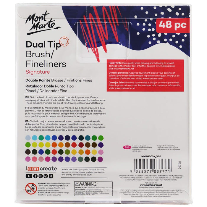 Mont Marte Dual Tip Brush & Fineliner Markers – Signature 48pc