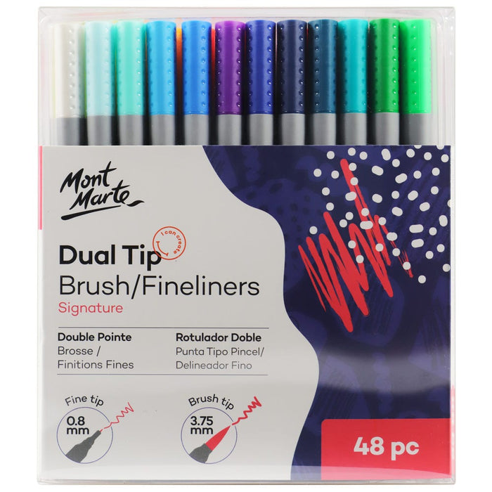 Mont Marte Dual Tip Brush & Fineliner Markers – Signature 48pc