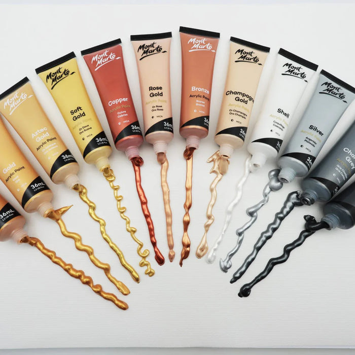 Mont Marte - Gold and Silver Acrylic Paint Set Signature 12( 36ml )