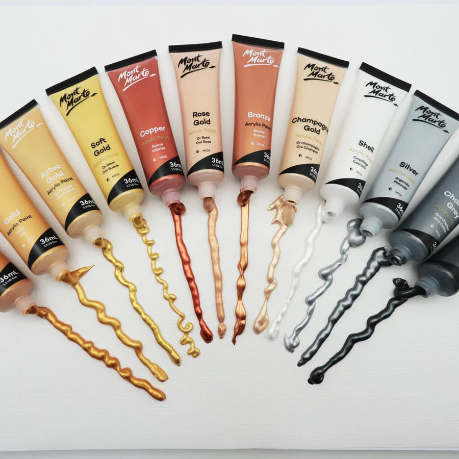 Mont Marte - Gold and Silver Acrylic Paint Set Signature 12(36ml)